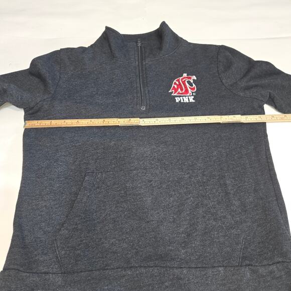 Pink Victorias Secret WSU Washington State Quarter Zip Sweatshirt Cougars Gray - Picture 7 of 9